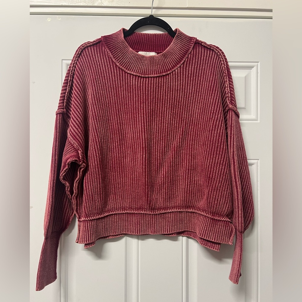 Zenana mineral washed sweater in burgundy size L/XL